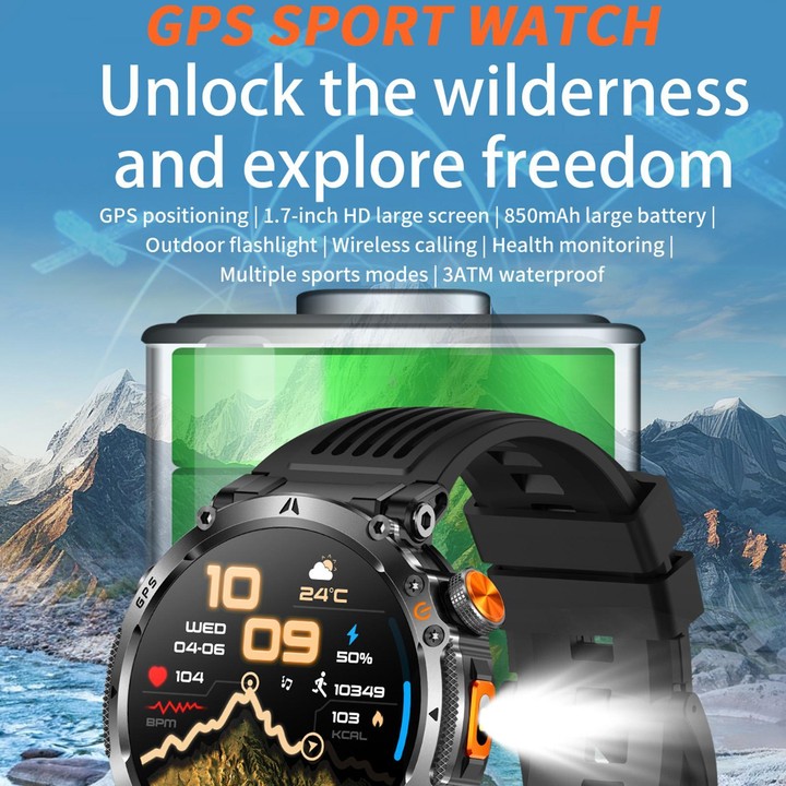 HT42 1.7 inch GPS Sports Smart Watch Supports Bluetooth Call / Heart Rate / Sleep Monitoring(Camouflage)