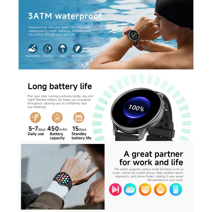 HT43 1.32 inch GPS Ultra-thin Sports Smart Watch Supports Bluetooth Call / Heart Rate / Sleep Monitoring(Black)