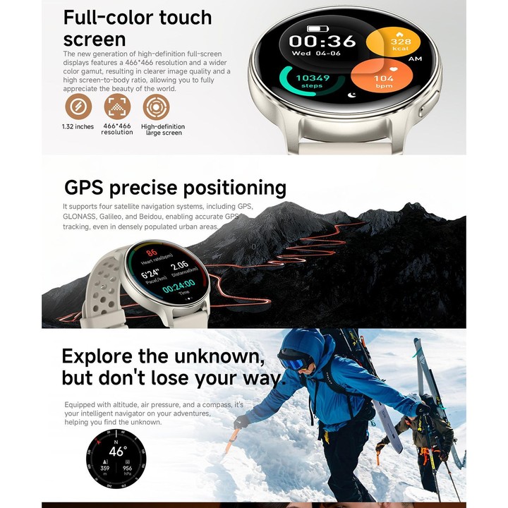 HT43 1.32 inch GPS Ultra-thin Sports Smart Watch Supports Bluetooth Call / Heart Rate / Sleep Monitoring(Champagne Gold)
