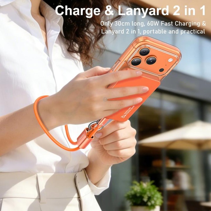 USAMS SJ784 U97 60W USB-C / Type-C to USB-C / Type-C Lanyard Fast Charging Data Cable, Length:30cm(Metal Gray)