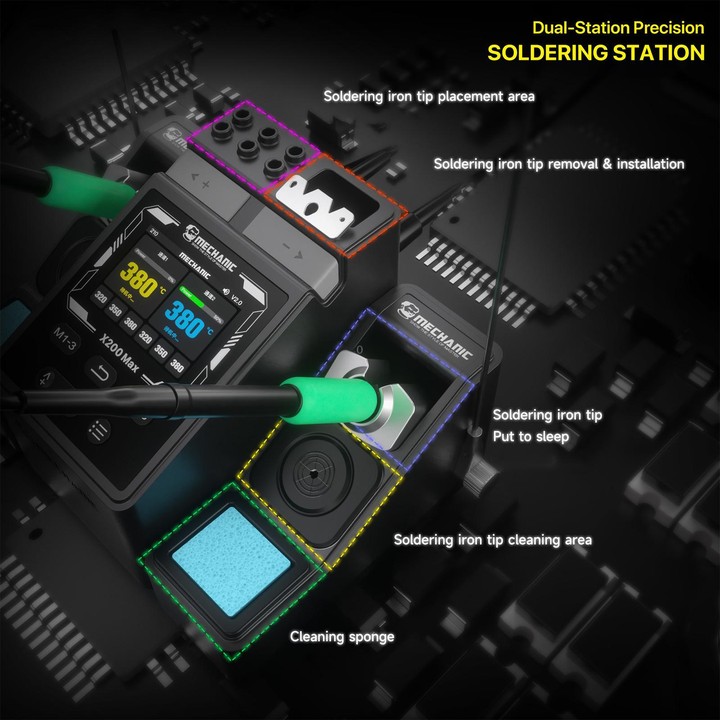 MECHANIC X200 Max Pen-Style Smart Temperature-Adjustable Dual-Station Precision Soldering Station, Plug:EU Plug