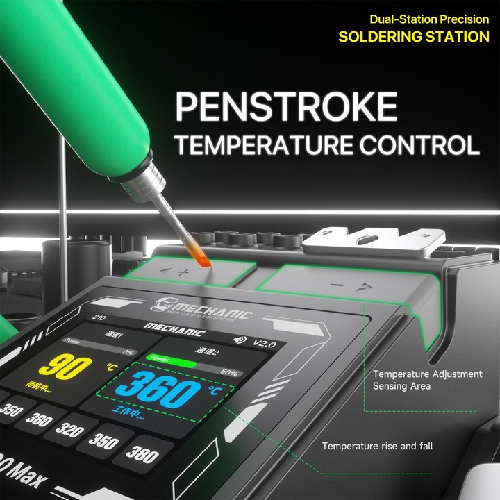 MECHANIC X200 Max Pen-Style Smart Temperature-Adjustable Dual-Station Precision Soldering Station, Plug:EU Plug