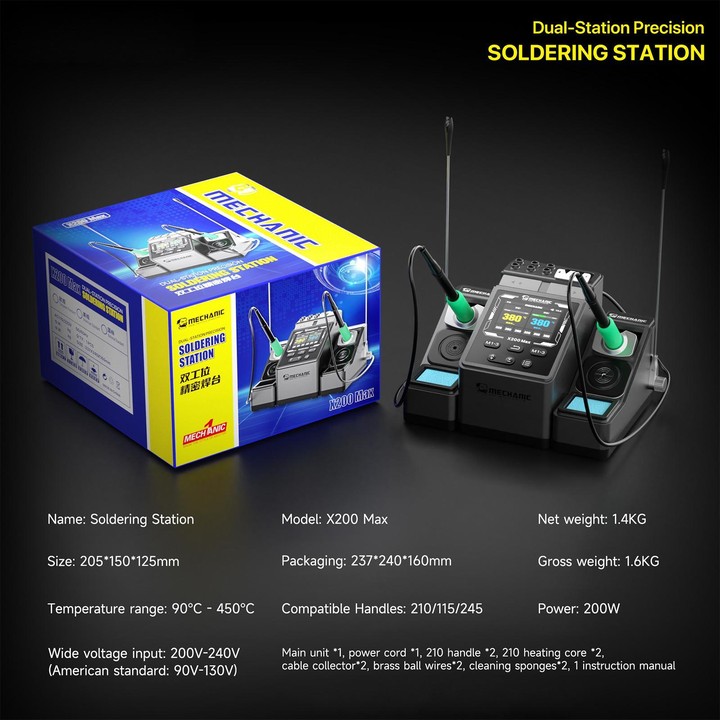 MECHANIC X200 Max Pen-Style Smart Temperature-Adjustable Dual-Station Precision Soldering Station, Plug:US Plug