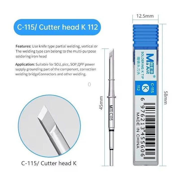 MaAnt C-115 Series Efficient Heat Conduction Lead-free Soldering Iron Tips for T210 / T26 Handles, Model:K 112
