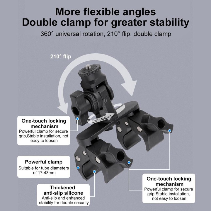 Universal Action Camera Bicycle Handlebar Double-Crab Clamp Single Clamp(Black)