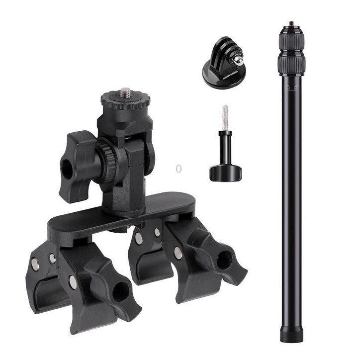 Universal Action Camera Bicycle Handlebar Double-Crab Clamp With Extension Rod & Adapter & Screw(Black)