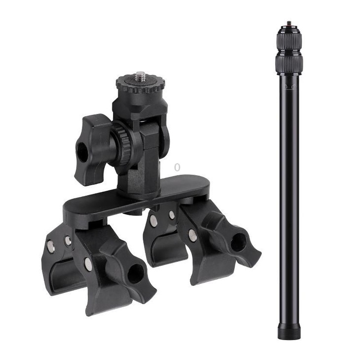 Universal Action Camera Bicycle Handlebar Double-Crab Clamp With Extension Rod(Black)