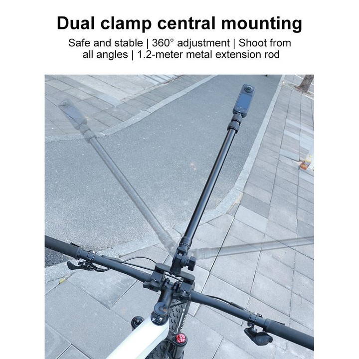 Universal Action Camera Bicycle Handlebar Double-Crab Clamp With Extension Rod(Black)