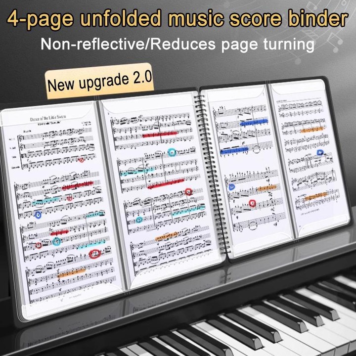 Expandable Non-reflective Piano Music Sheet Binder Folder, Black 40 Pages with Index Tabs & Pen
