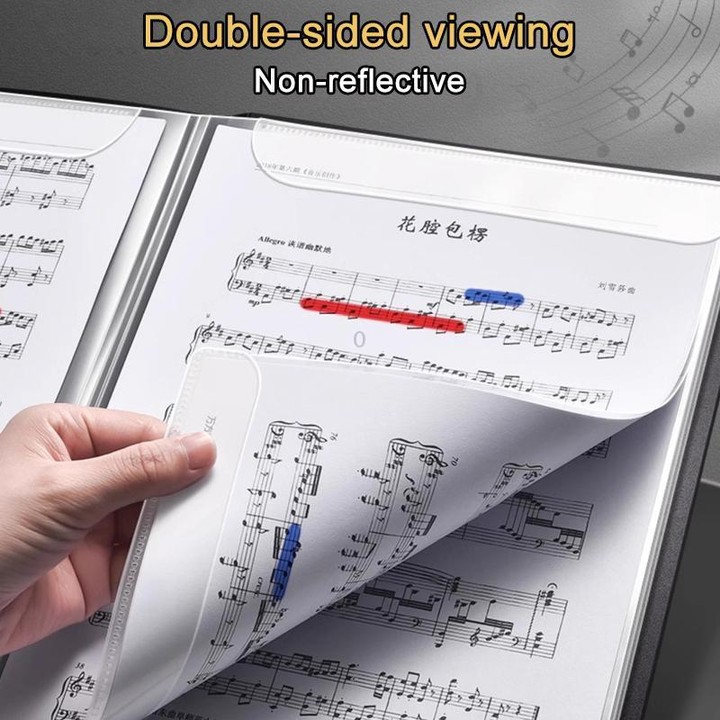 Expandable Non-reflective Piano Music Sheet Binder Folder, Black 20 Pages with Index Tabs & Pen