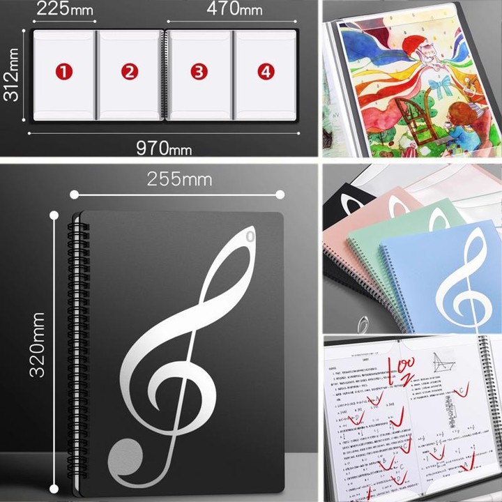Expandable Non-reflective Piano Music Sheet Binder Folder, Black 40 Pages with Index Tabs&Pen&Musical Staff