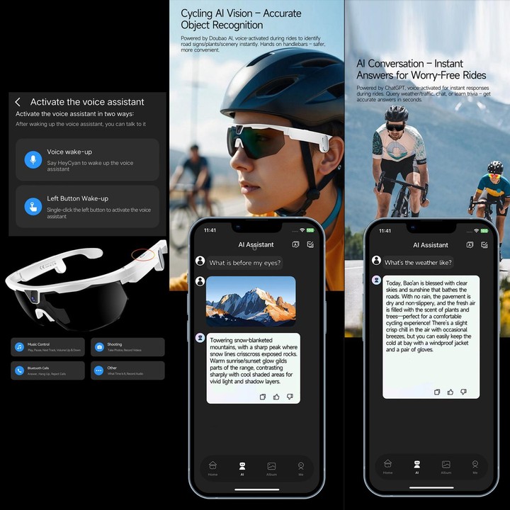 W640 8MP Cycling Smart AI Sports Glasses, Six-axis Image Stabilization, Wi-Fi, Touch Control, Dual Mic Noise Reduction, AI Trans