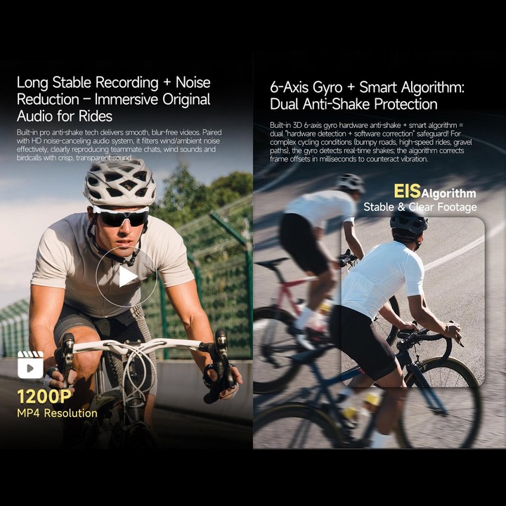 W640 8MP Cycling Smart AI Sports Glasses, Six-axis Image Stabilization, Wi-Fi, Touch Control, Dual Mic Noise Reduction, AI Trans