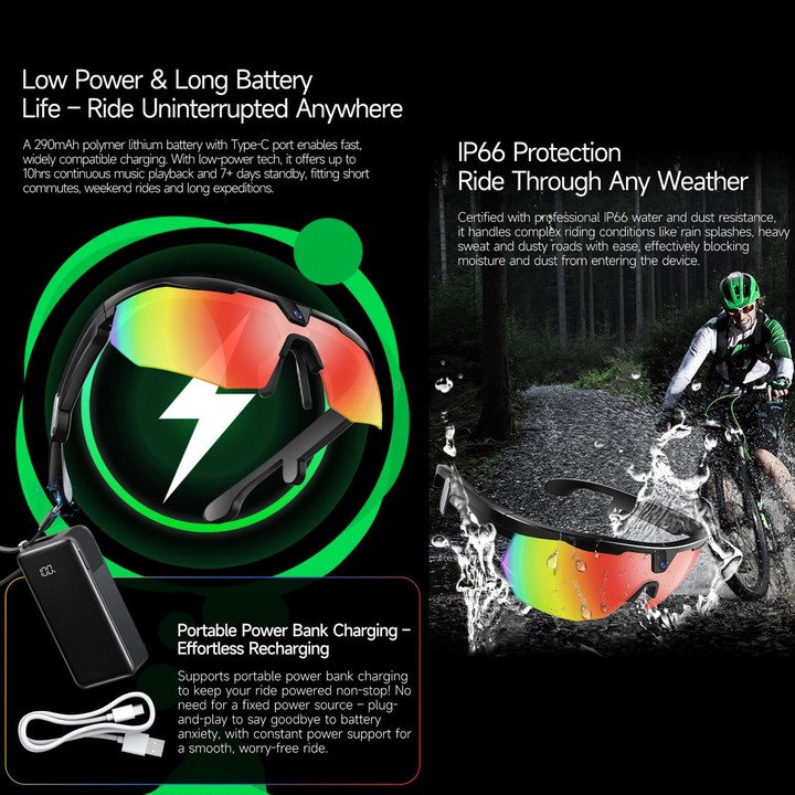 W640 8MP Cycling Smart AI Sports Glasses, Six-axis Image Stabilization, Wi-Fi, Touch Control, Dual Mic Noise Reduction, AI Trans
