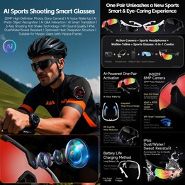 W640 8MP Cycling Smart AI Sports Glasses, Six-axis Image Stabilization, Wi-Fi, Touch Control, Dual Mic Noise Reduction, AI Trans