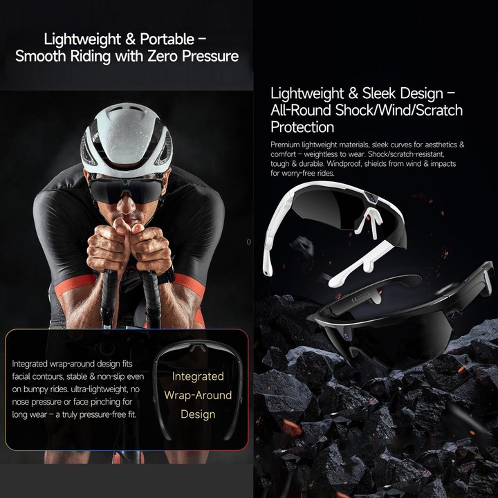 W640 8MP Cycling Smart AI Sports Glasses, Six-axis Image Stabilization, Wi-Fi, Touch Control, Dual Mic Noise Reduction, AI Trans