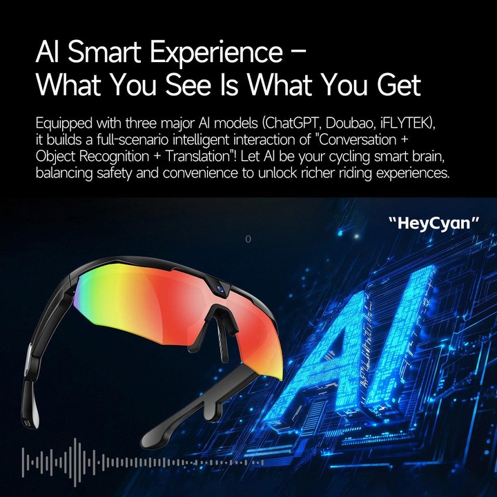 W640 8MP Cycling Smart AI Sports Glasses, Six-axis Image Stabilization, Wi-Fi, Touch Control, Dual Mic Noise Reduction, AI Trans