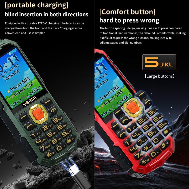 YEEMI Q5 4G Elder Rugged Phone, 16800mAh Battery, 2.4 inch, 21 Keys, Network: 4G, LED Flashlight, Dual SIM(Black)