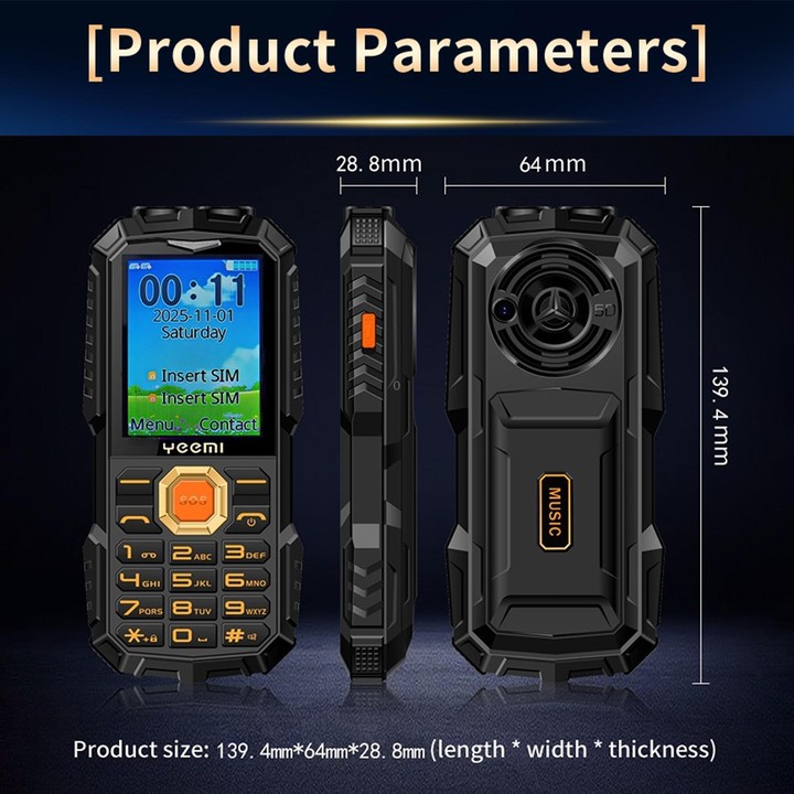 YEEMI Q5 4G Elder Rugged Phone, 16800mAh Battery, 2.4 inch, 21 Keys, Network: 4G, LED Flashlight, Dual SIM(Black)