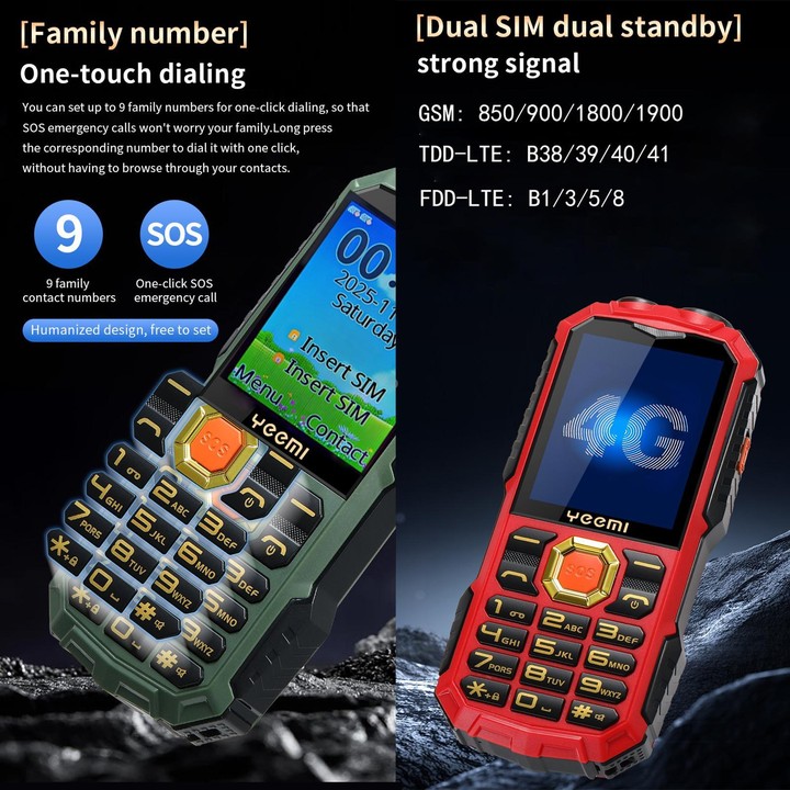 YEEMI Q5 4G Elder Rugged Phone, 16800mAh Battery, 2.4 inch, 21 Keys, Network: 4G, LED Flashlight, Dual SIM(Green)