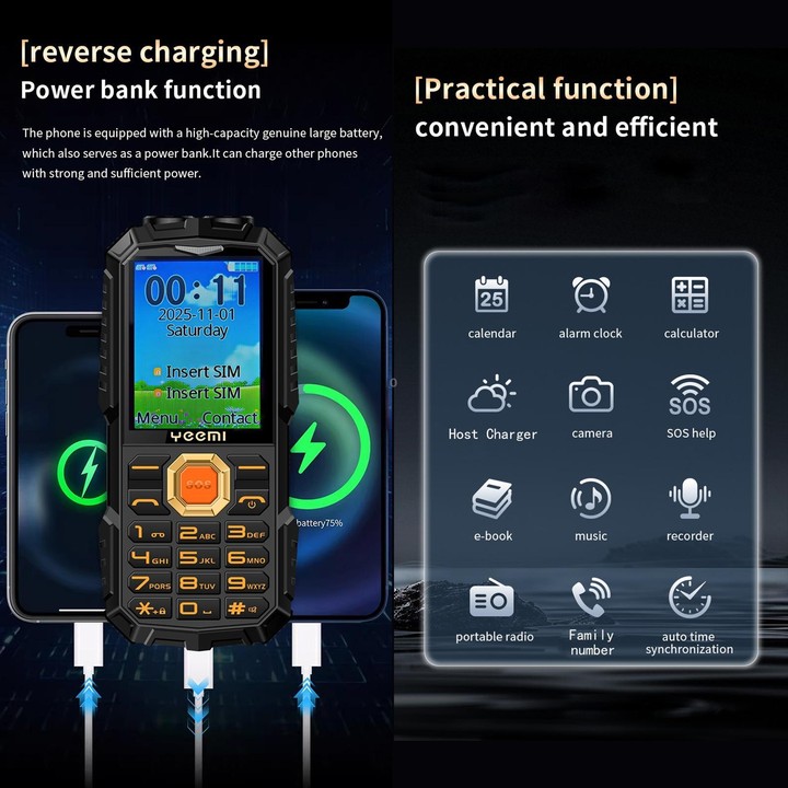 YEEMI Q5 4G Elder Rugged Phone, 16800mAh Battery, 2.4 inch, 21 Keys, Network: 4G, LED Flashlight, Dual SIM(Green)