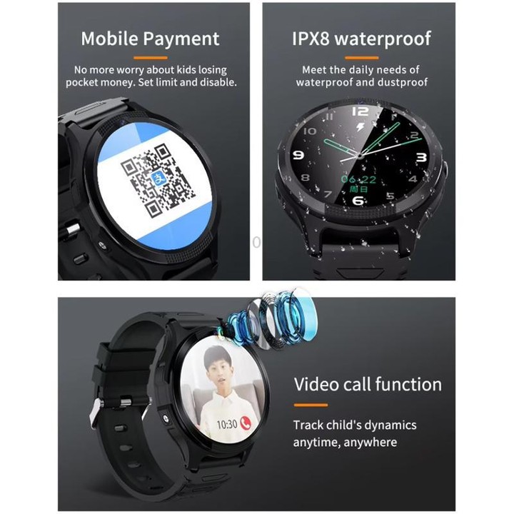 FA103 1.28-inch Screen 4G Network GPS Tracking Kids Smart Watch(Black)