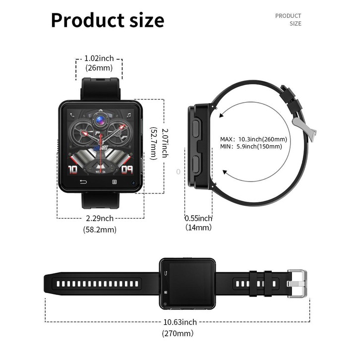 LOKMAT APPLLP 2 Max 4G Smart Watch, 2.64 inch MTK6761 Quad Core, 4GB+64GB, Android 11.0, GPS, Video Call(Black)