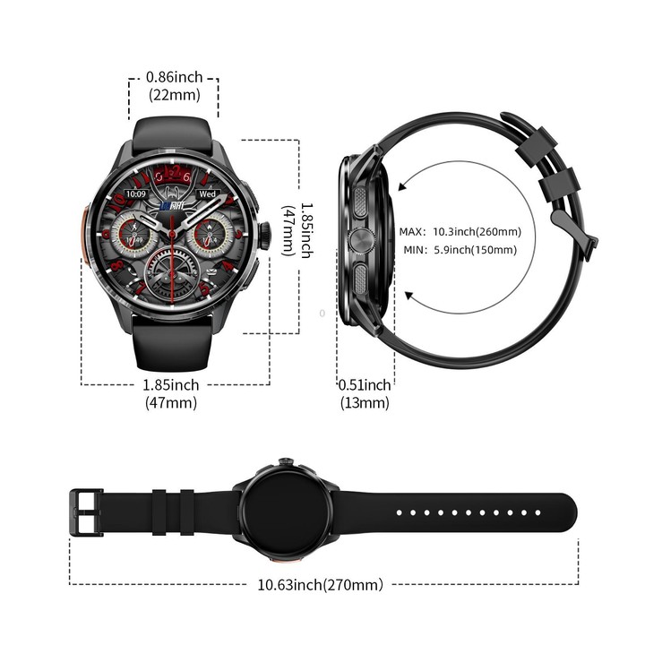 LOKMAT APPLLP 3 4G Smart Watch, 1.6 inch SC8541E Quad Core, 3GB+32GB, Android 8.1, GPS, Heart Rate(Black)
