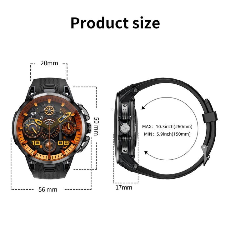 LOKMAT APPLLP 4 Pro 4G Smart Watch, 1.75 inch SC8541E Quad Core, 3GB+32GB, Android 8.1, Video Call(Black)