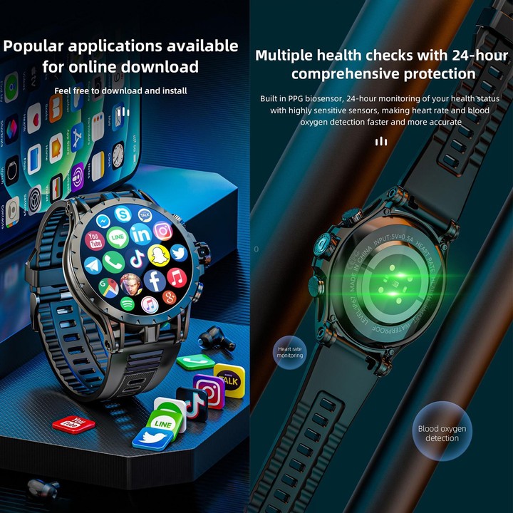 LOKMAT APPLLP 4 4G Smart Watch, 1.58 inch SC8541E Quad Core, 3GB+32GB, Android 8.1, GPS, Heart Rate, Blood Oxygen, Blood Pressur