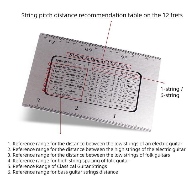 Stainless Steel Guitar String Action Ruler Gauge(Silver)