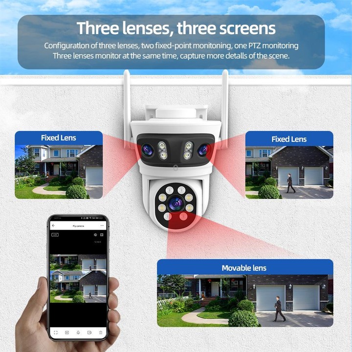 RH-TC3L 3MP Triple Lens HD Outdoor PTZ Security Dome Camera(EU Plug)