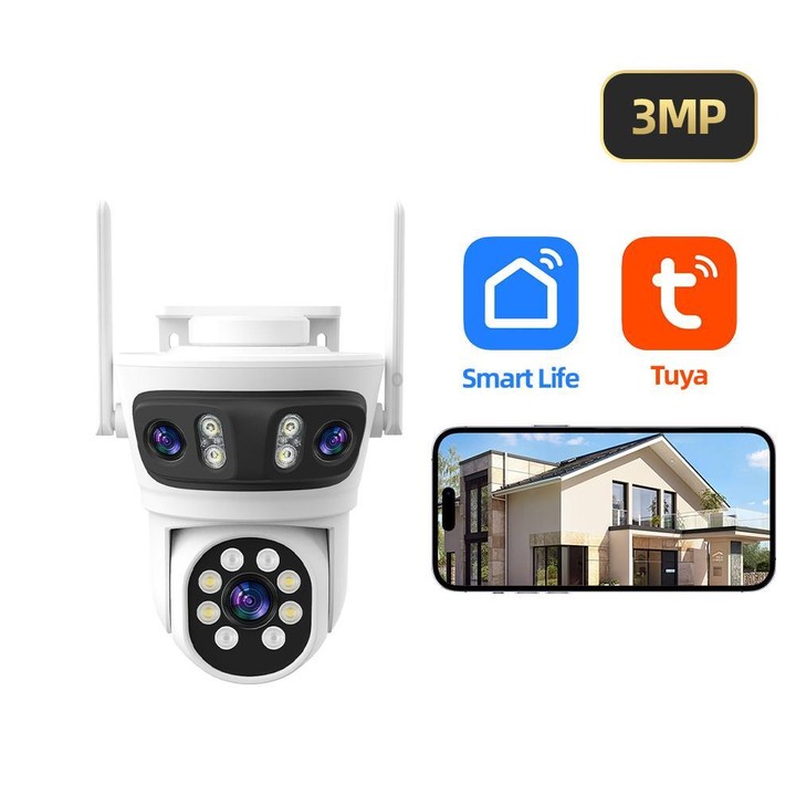 RH-TC3L 3MP Triple Lens HD Outdoor PTZ Security Dome Camera(UK Plug)