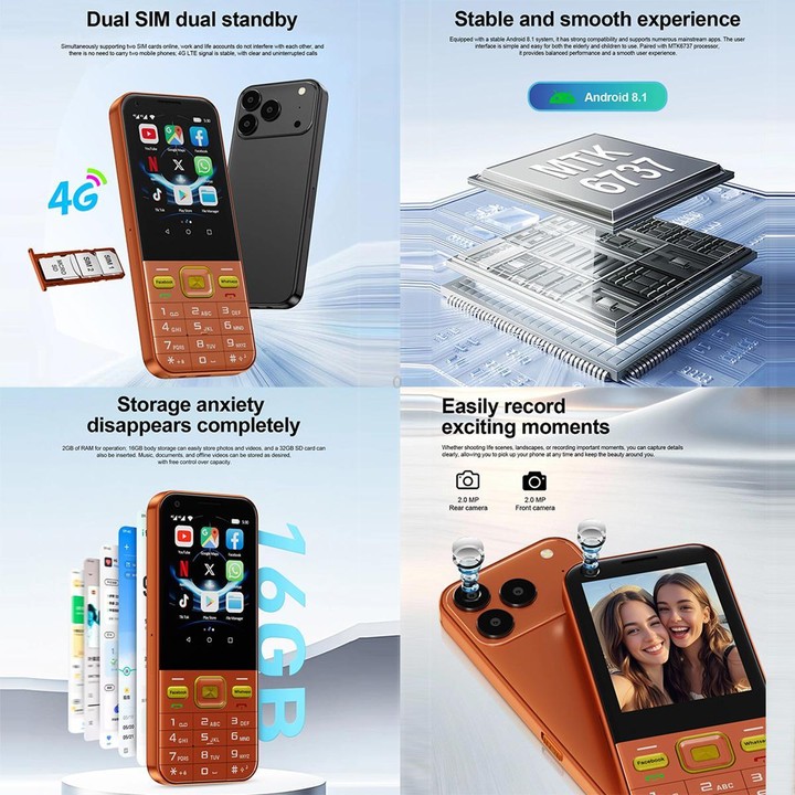 A001 / 17MP, 2GB+16GB, 2.8 inch Android 8.1 MTK6737 Quad Core, Network: 4G, Dual SIM(Orange)