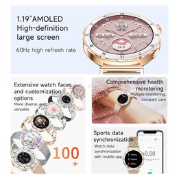 QS22 1.19-inch AMOLED Display Women Smart Sports Watch(Gold Case Pink Silicone Strap)