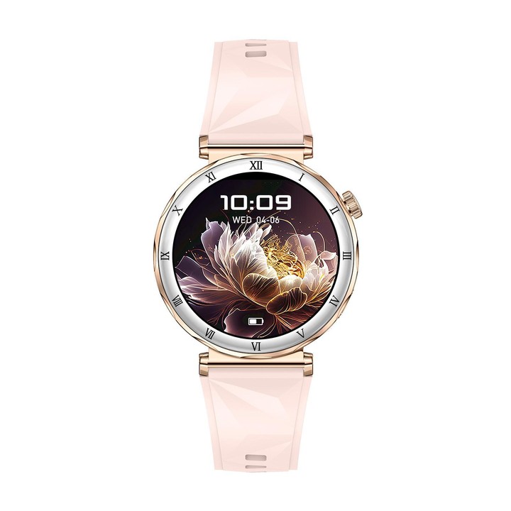 QS22 1.19-inch AMOLED Display Women Smart Sports Watch(Gold Case Pink Silicone Strap)