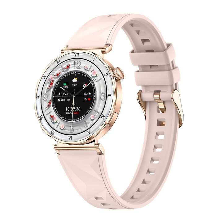 QS22 1.19-inch AMOLED Display Women Smart Sports Watch(Gold Case Pink Silicone Strap)