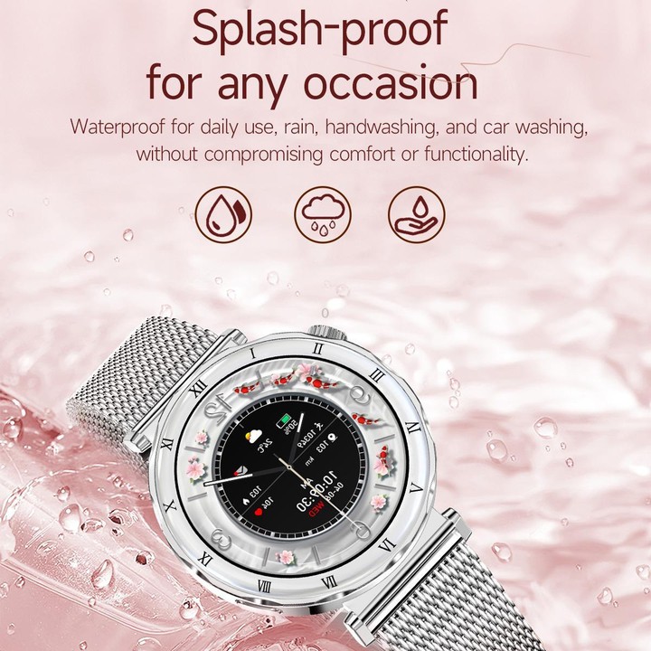 QS22 1.19-inch AMOLED Display Women Smart Sports Watch(Gold Case Pink Silicone Strap)