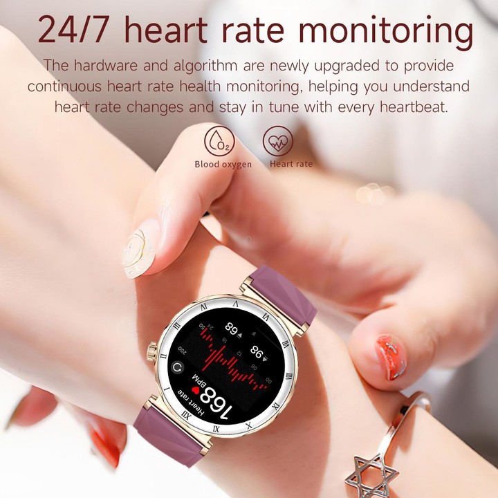 QS22 1.19-inch AMOLED Display Women Smart Sports Watch(Gold Case Pink Silicone Strap)