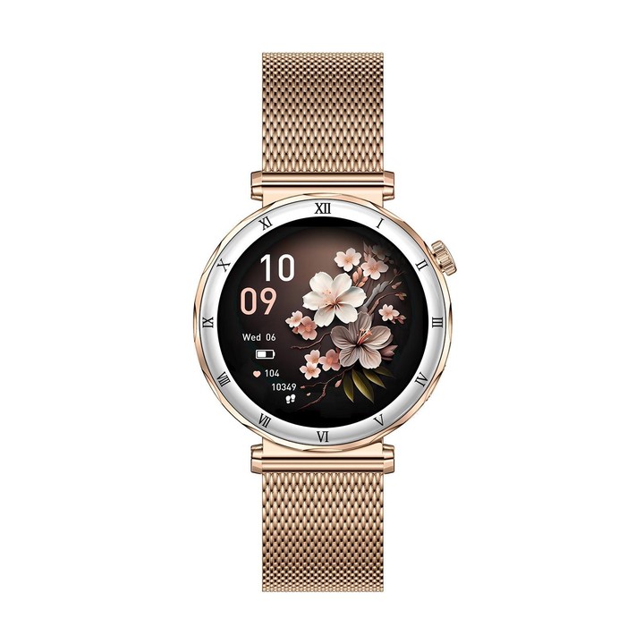 QS22 1.19-inch AMOLED Display Women Smart Sports Watch(Gold Case Steel Strap)