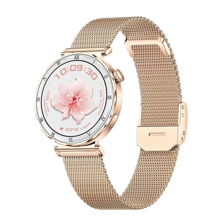 QS22 1.19-inch AMOLED Display Women Smart Sports Watch(Gold Case Steel Strap)