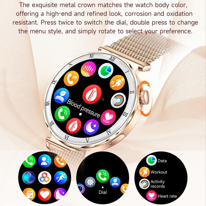 QS22 1.19-inch AMOLED Display Women Smart Sports Watch(Gold Case Steel Strap)