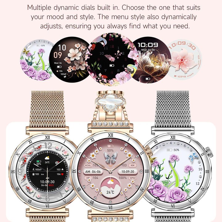 QS22 1.19-inch AMOLED Display Women Smart Sports Watch(Silver Case Steel Strap)
