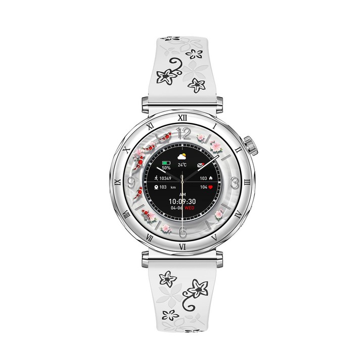 QS22 1.19-inch AMOLED Display Women Smart Sports Watch(Silver Case Black White Silicone Strap)