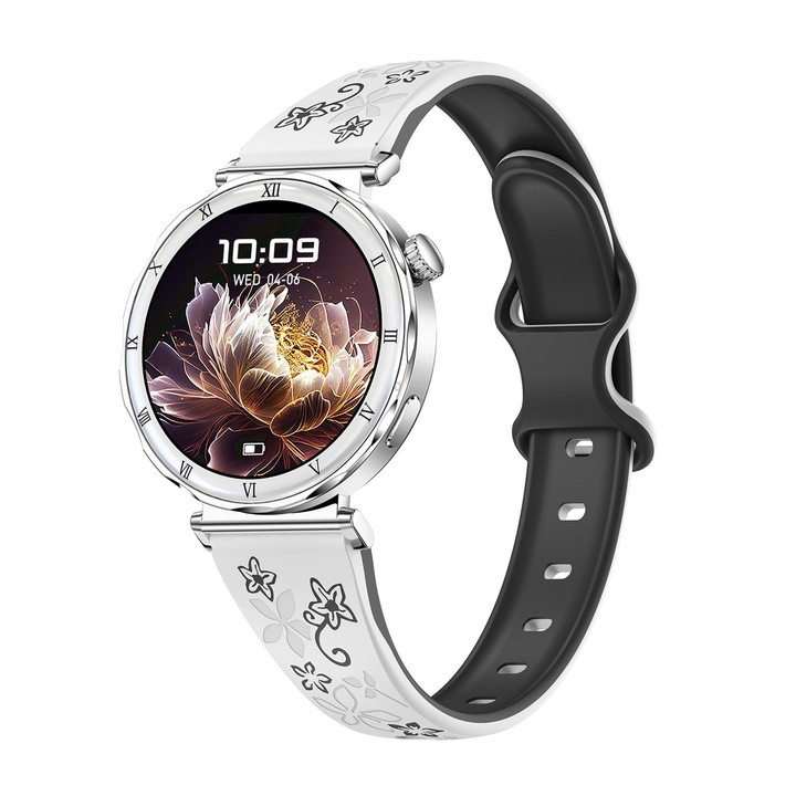 QS22 1.19-inch AMOLED Display Women Smart Sports Watch(Silver Case Black White Silicone Strap)
