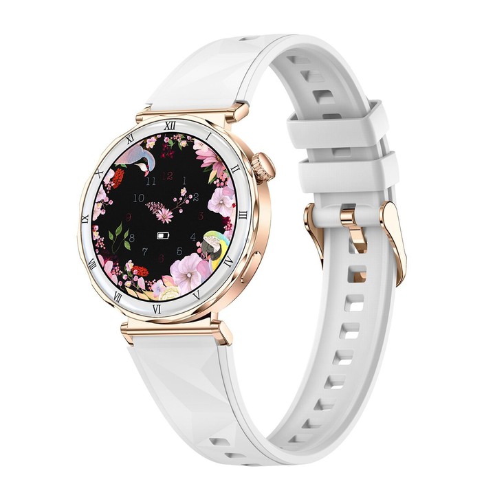 QS22 1.19-inch AMOLED Display Women Smart Sports Watch(Gold Case White Silicone Strap)
