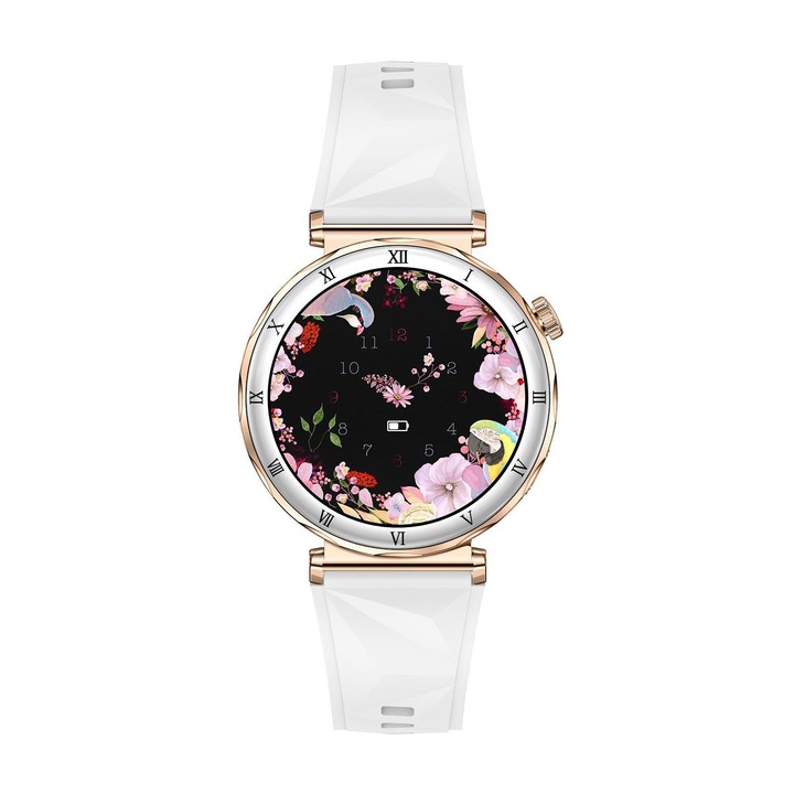 QS22 1.19-inch AMOLED Display Women Smart Sports Watch(Gold Case White Silicone Strap)