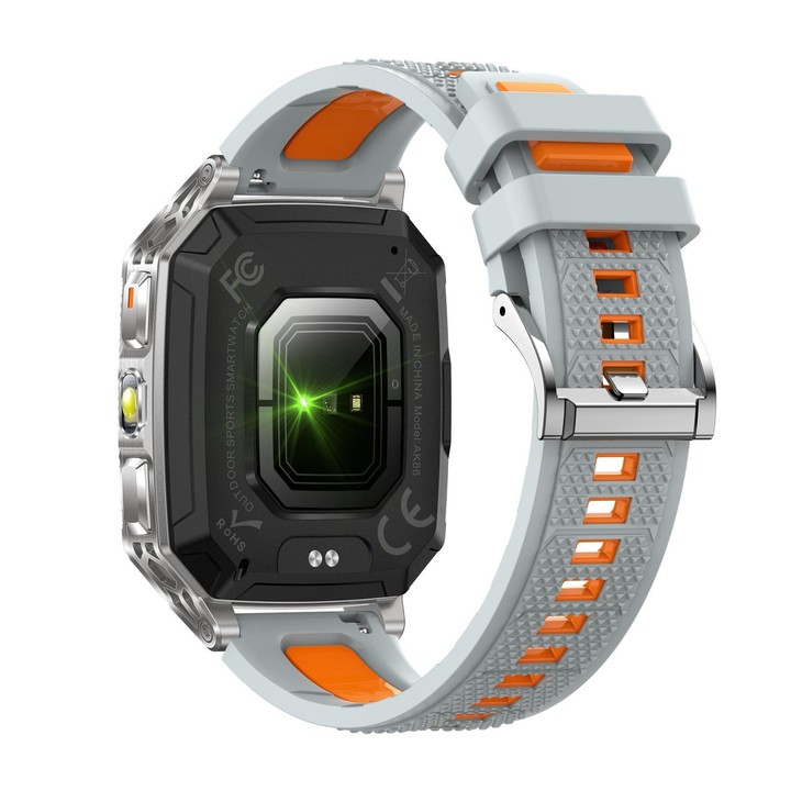 QS86 2.01-inch Smart Watch, Support BT Call, Heart Rate, Blood Oxygen(Steel Grey Orange Silicone Band)