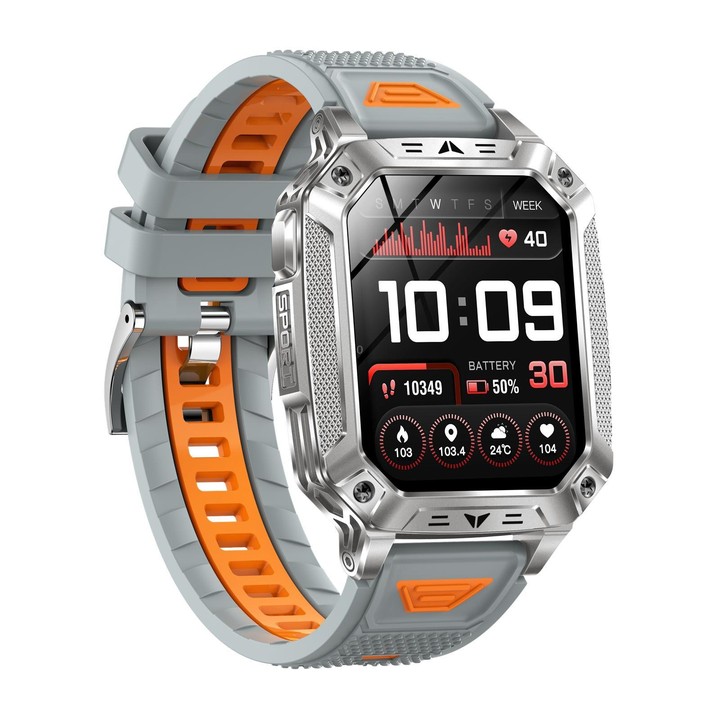 QS86 2.01-inch Smart Watch, Support BT Call, Heart Rate, Blood Oxygen(Steel Grey Orange Silicone Band)