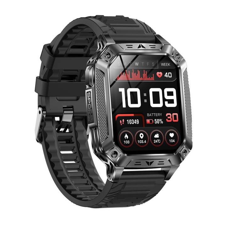 QS86 2.01-inch Smart Watch, Support BT Call, Heart Rate, Blood Oxygen(Space Gray Black Silicone Band)